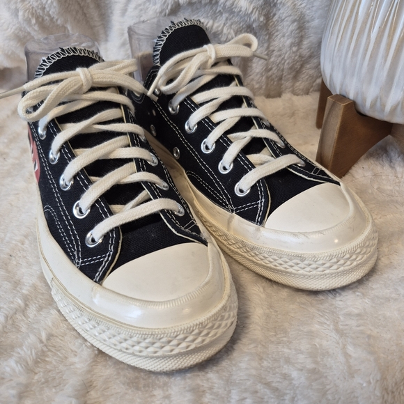 Converse X Comme Des Garsons Play Sneakers Black Low Lace Up Women's Size 8 - Picture 6 of 14